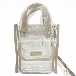 Clear Stadium Bag Crossbody Transparent Purse Beige Trim Missnine NWT